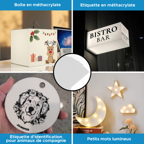 10 plaques en méthacrylate blanc semi-transparent pour gravure et découpe laser, routeur CNC, bricolage et artisanat