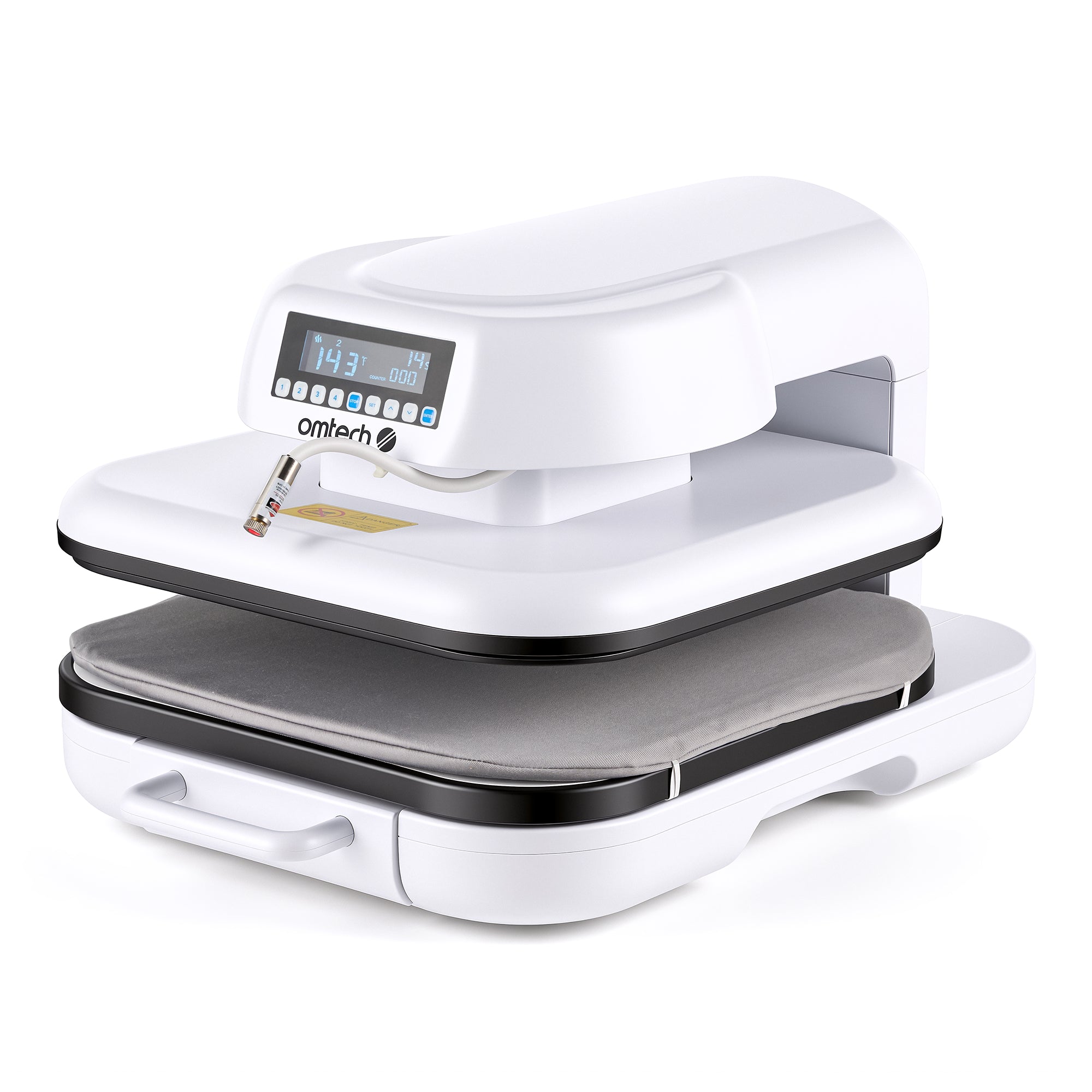 Presse à chaud automatique OMTech DTF 38 × 38 cm avec ouverture automatique, guidage laser et plateau coulissant