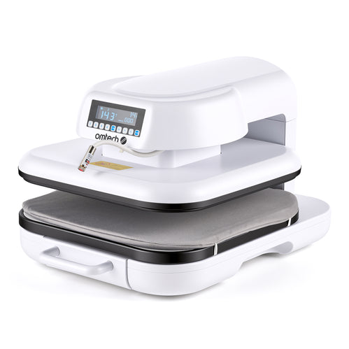Presse à chaud automatique OMTech DTF 38 × 38 cm avec ouverture automatique, guidage laser et plateau coulissant